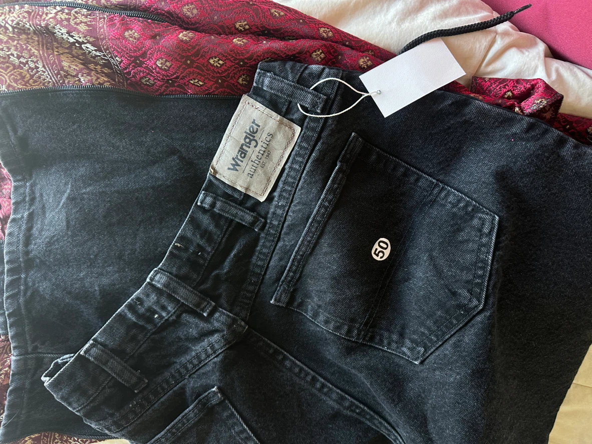 Wrangler Authentics Black Denim Pants with Red Brocade Insets - photo 2