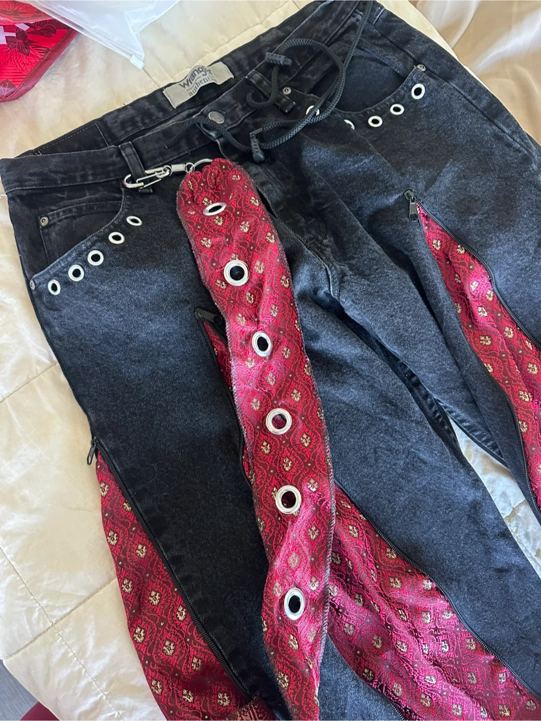 Wrangler Authentics Black Denim Pants with Red Brocade Insets - photo 4