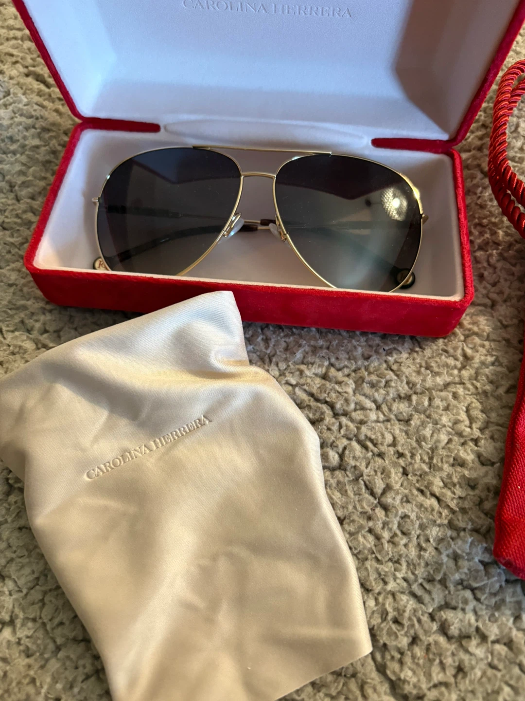 Carolina Herrera Gold Aviator Sunglasses with Case and Pouch - photo 3