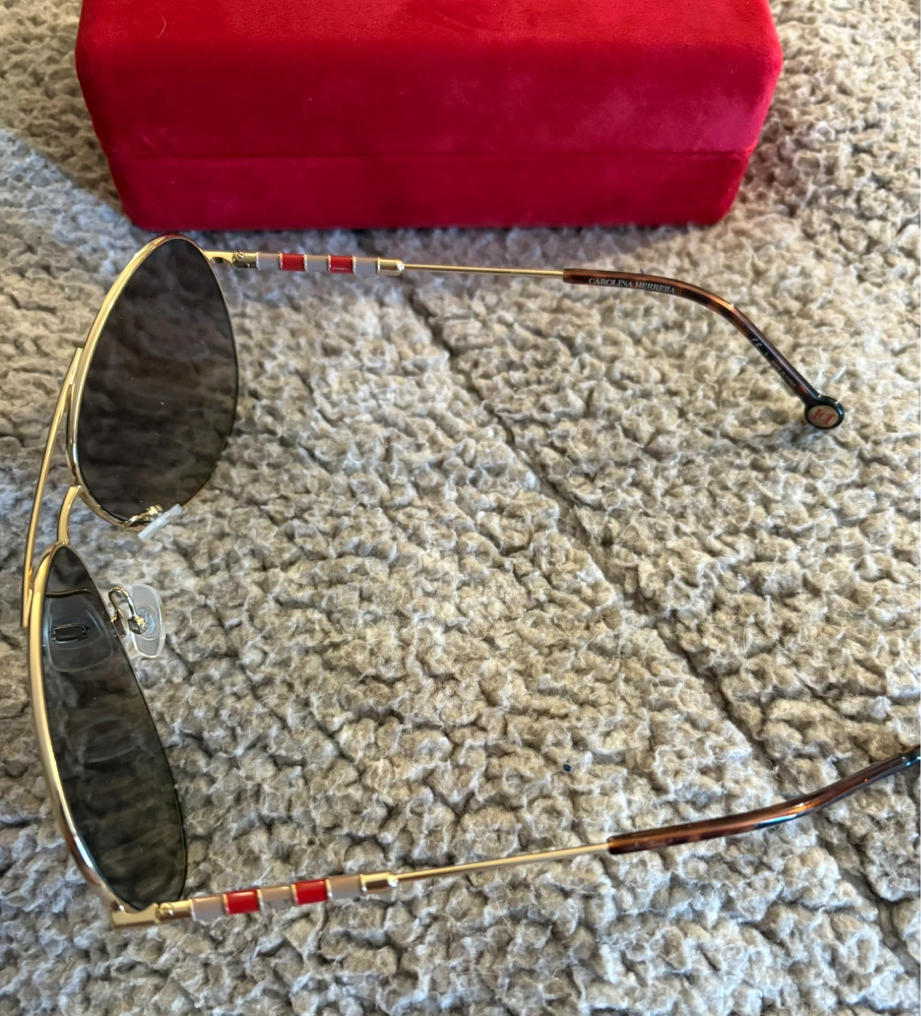Carolina Herrera Gold Aviator Sunglasses with Case and Pouch - photo 5