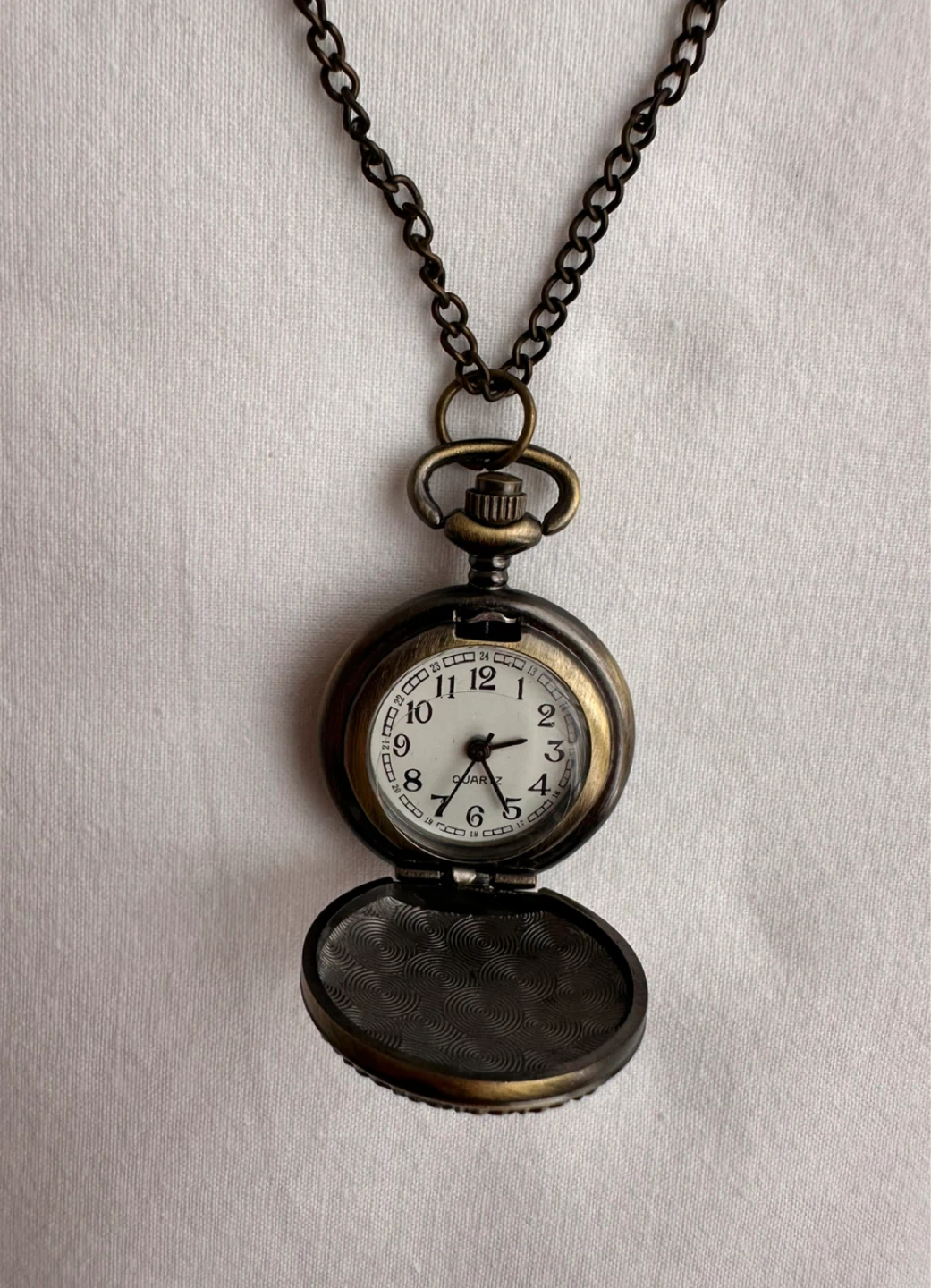 Bronze tone pocket watch necklace