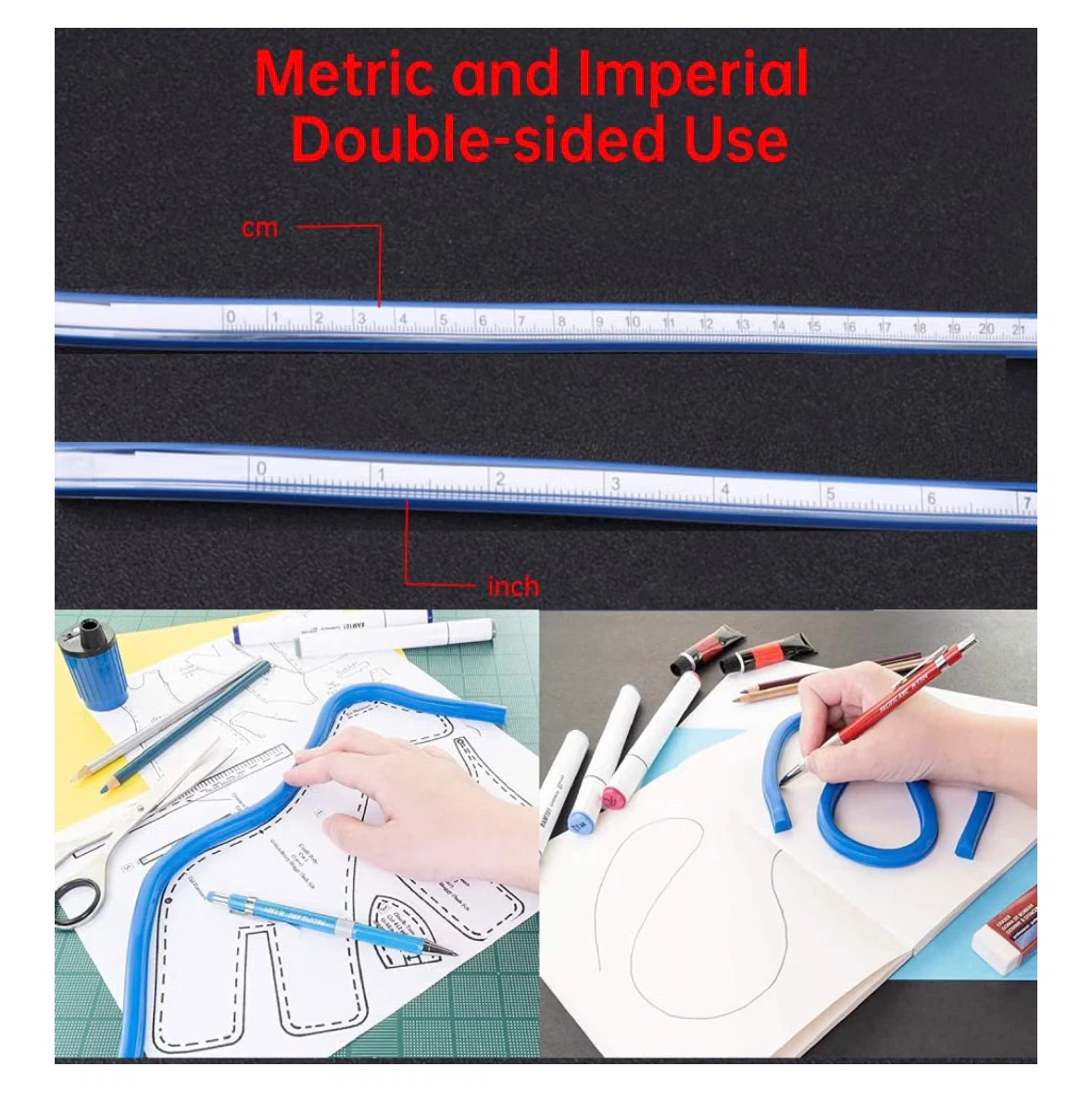 Flexible Curve Ruler 12 Inch Metric Imperial Double-Sided