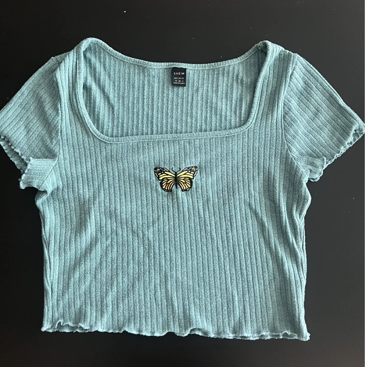SHEIN Ribbed Butterfly Crop Top - Green