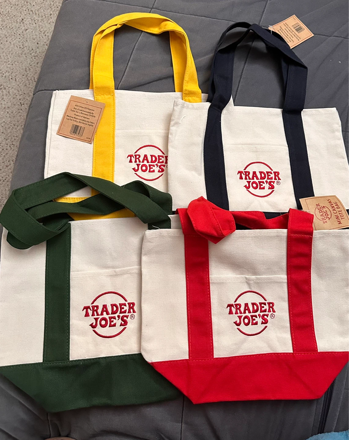 Trader Joe's Mini Canvas Tote Bag Set Classic Colors