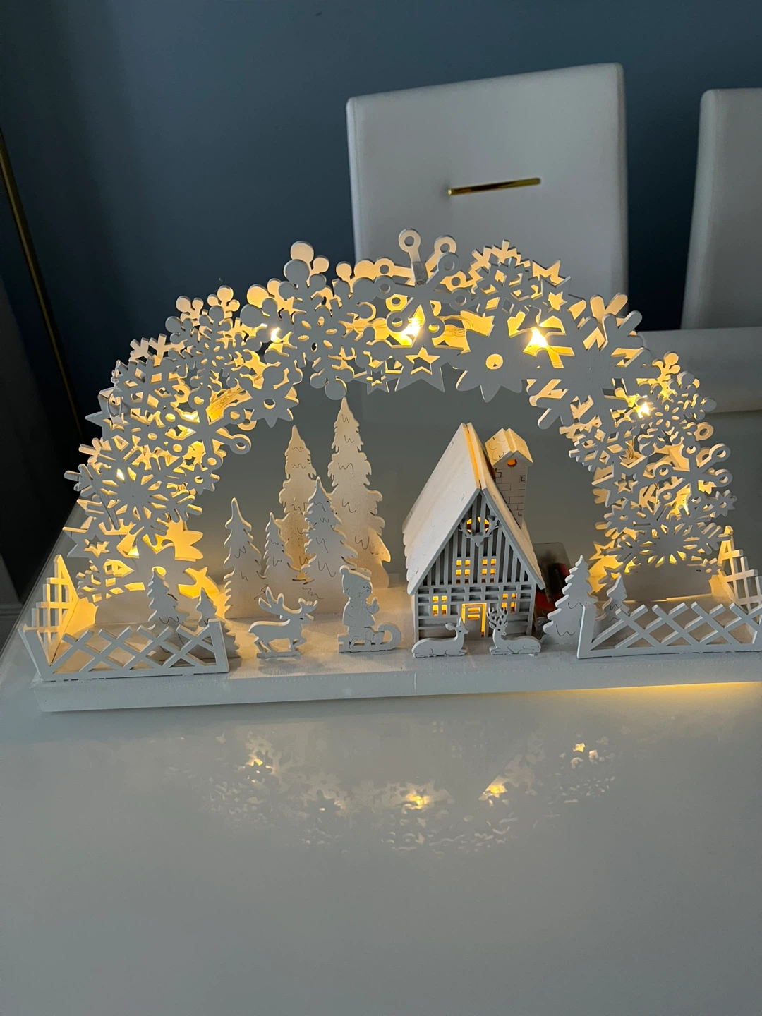 White Wooden Christmas Village Scene with Lights - photo 2