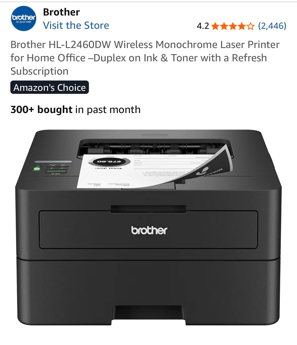 Brother HL-L2460DW Wireless Monochrome Laser Printer