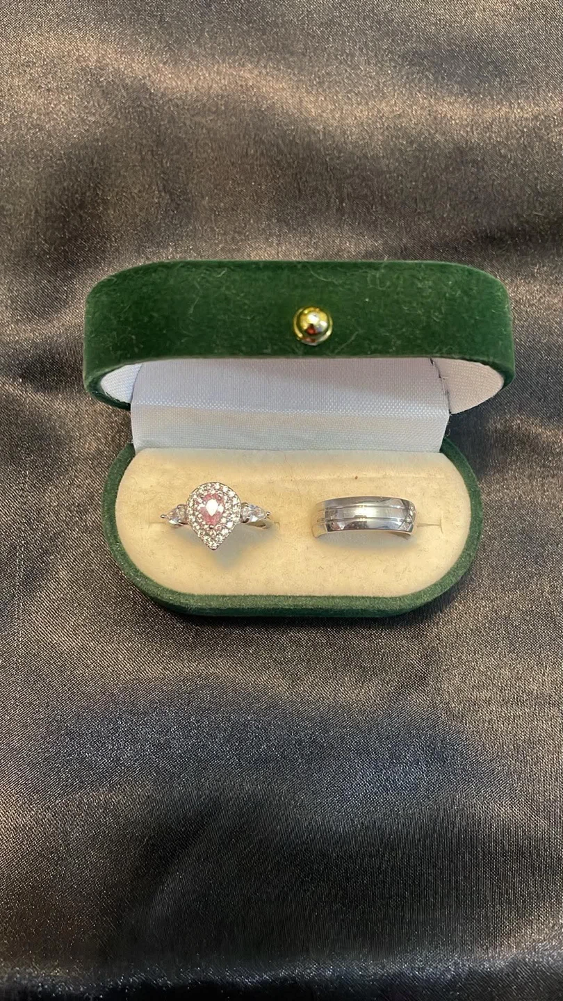 Pear Cut Pink Stone Engagement Ring & Band Set