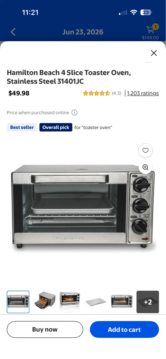 Hamilton Beach 4 Slice Toaster Oven