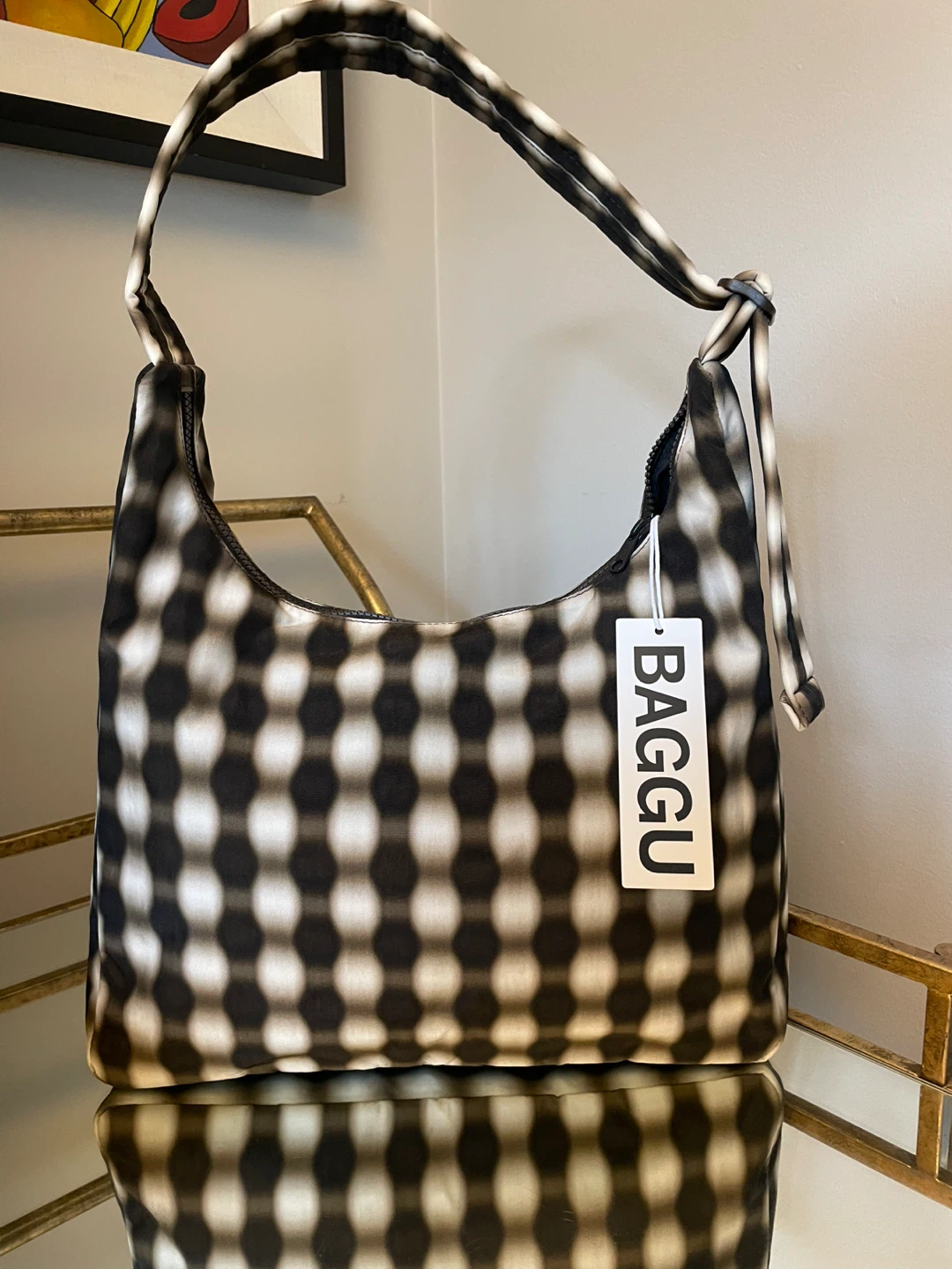BAGGU Blurred Gingham Shoulder Bag NEW with tags
