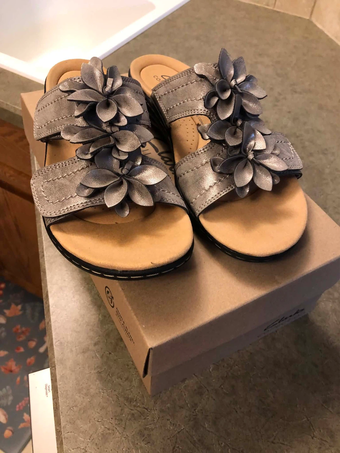 Clarks Women's Silver Flower Wedge Sandals