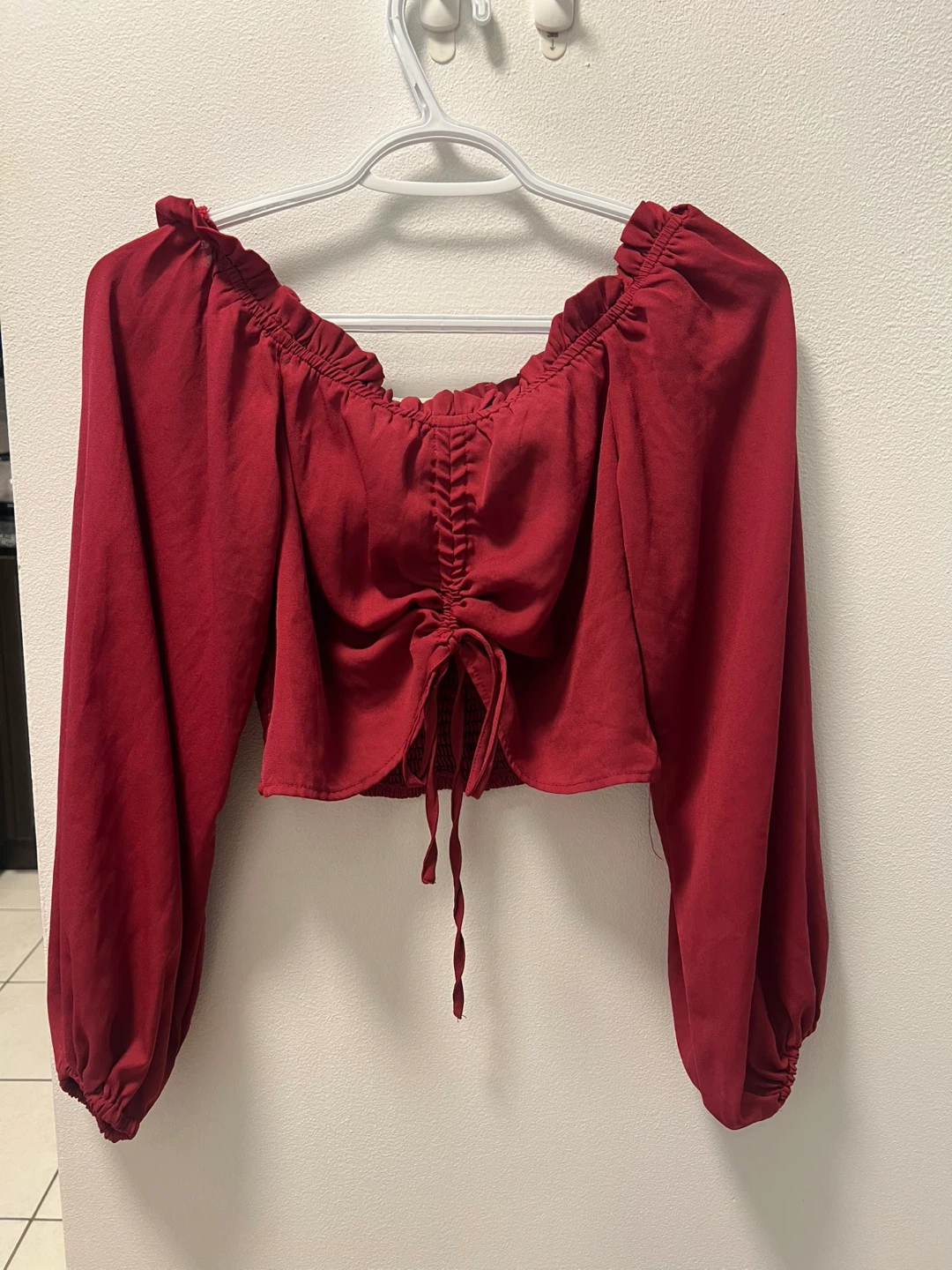 SHEIN Red Smocked Off-the-Shoulder Crop Top