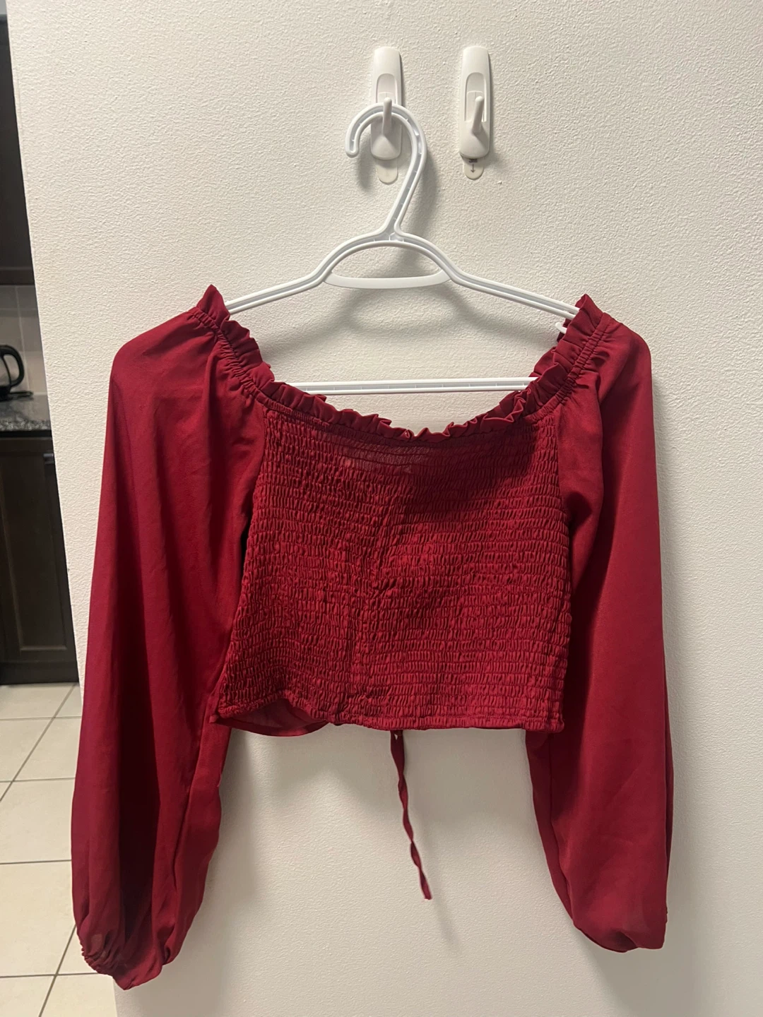 SHEIN Red Smocked Off-the-Shoulder Crop Top - photo 3