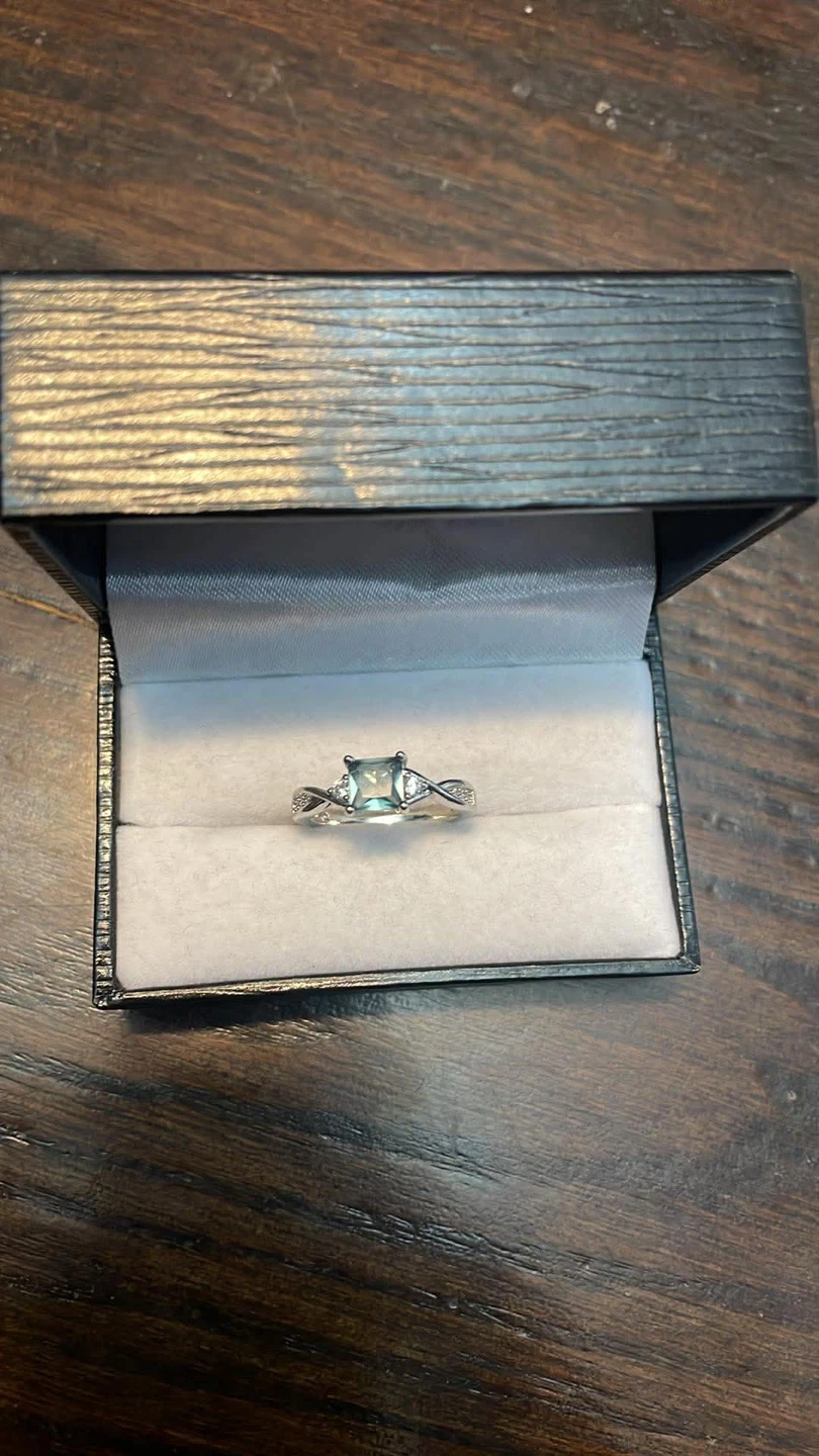 Princess Cut Blue Gemstone Ring with Box