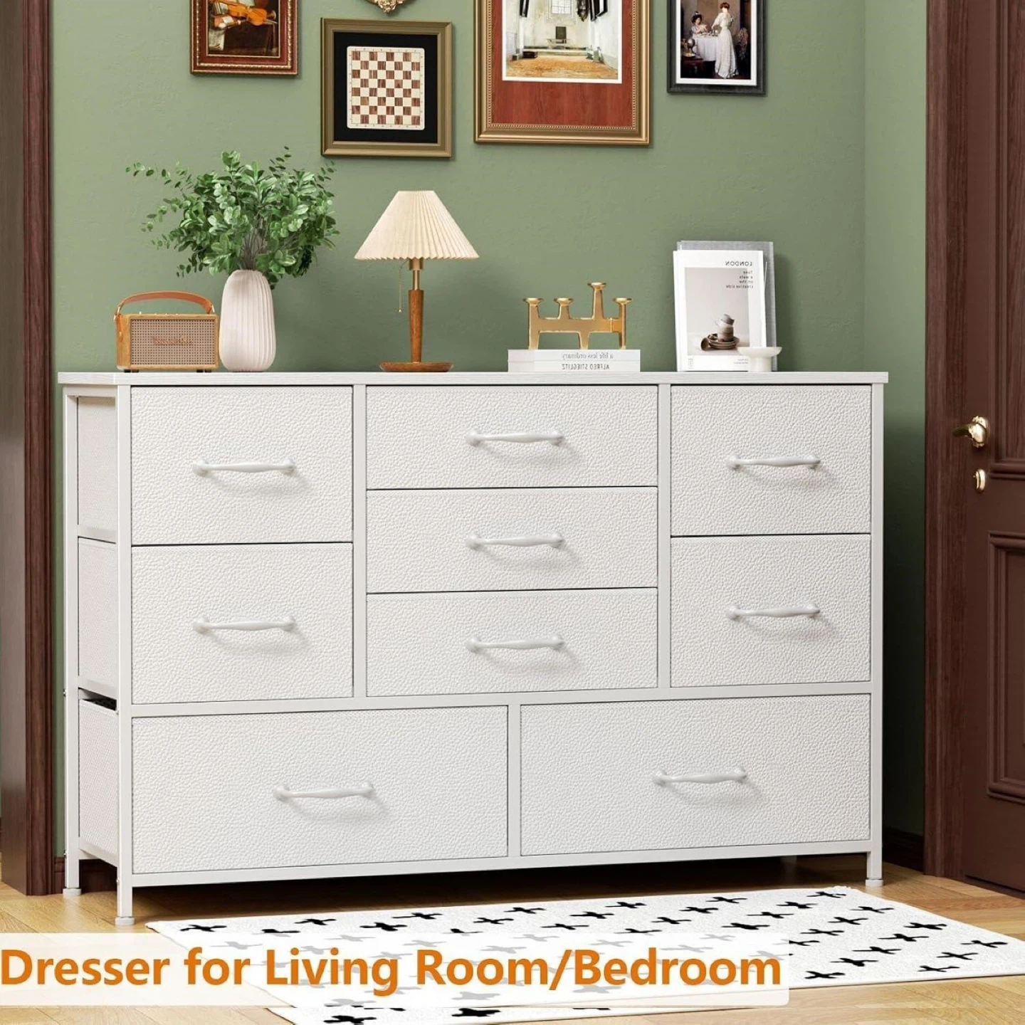 White 9-Drawer Dresser with Metal Frame - photo 3
