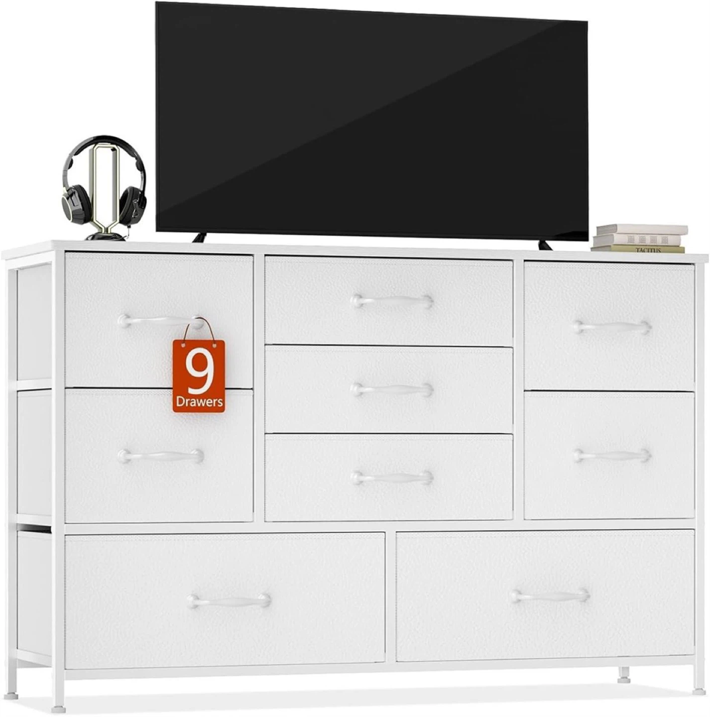White 9-Drawer Dresser with Metal Frame