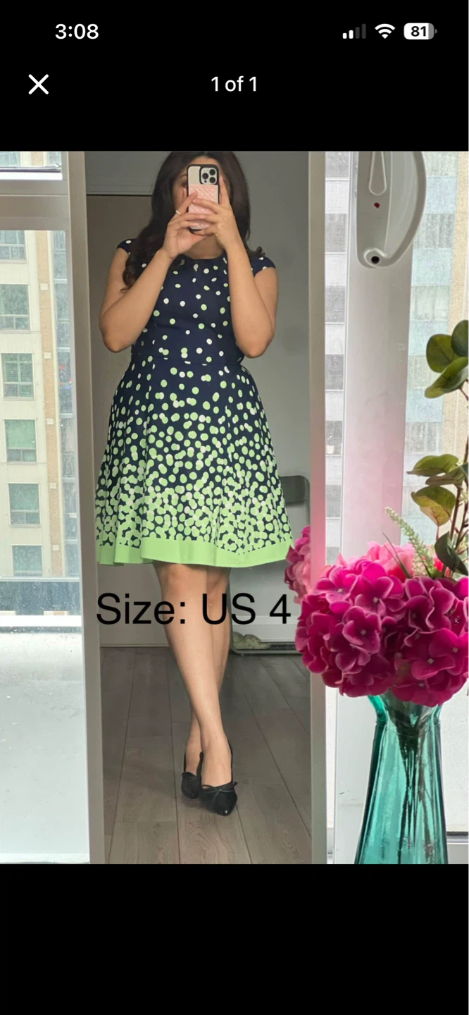 Navy and Green Polka Dot Dress - US Size 4