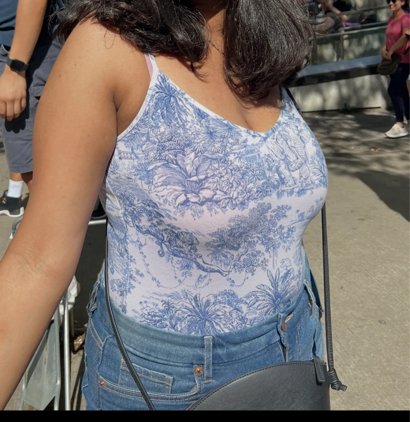 H&M Cotton Blue and white toile print bodysuit