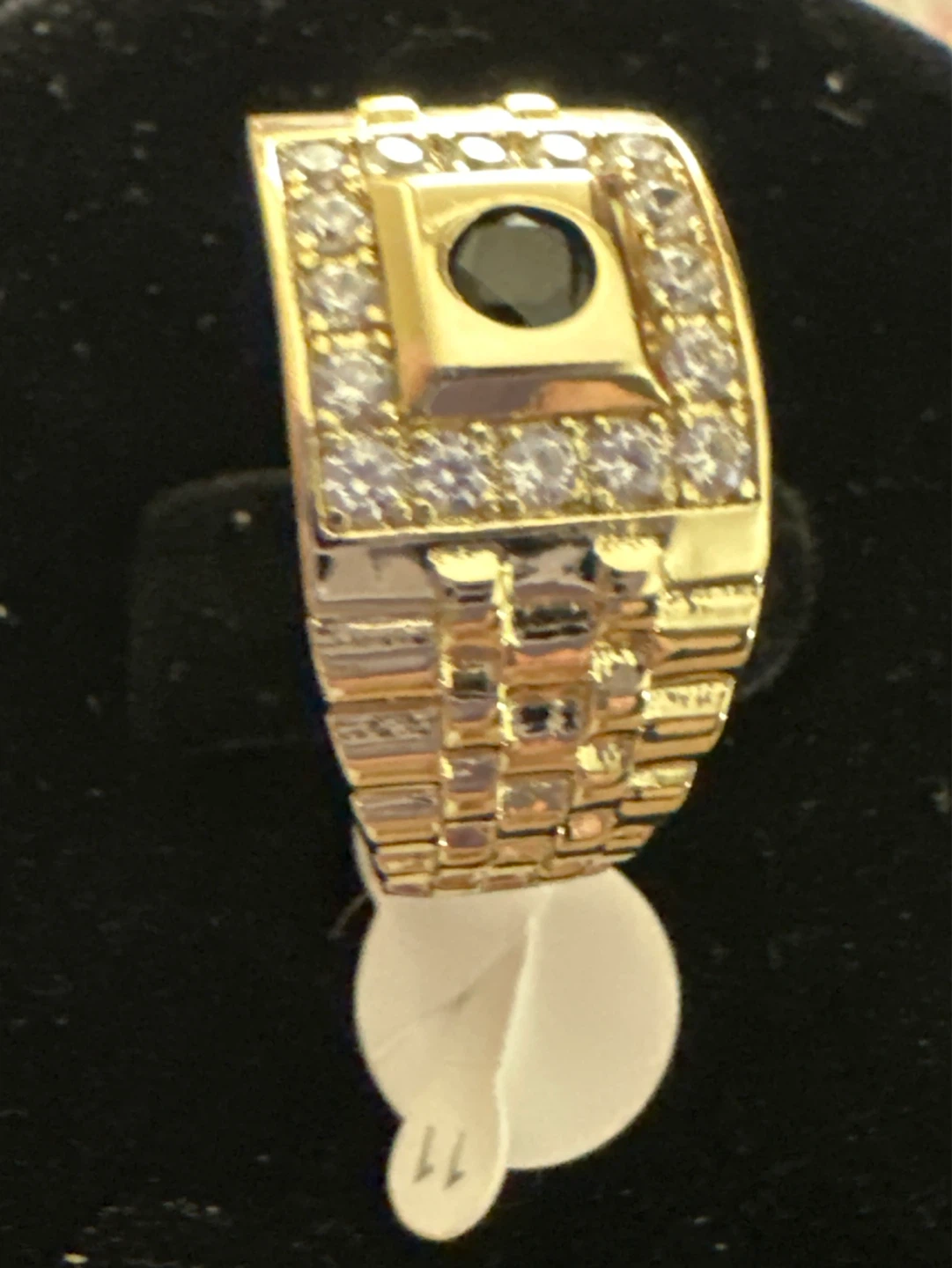 14kGold laminated Ring,Black Stone and Pave Crystals Size 11 - photo 3