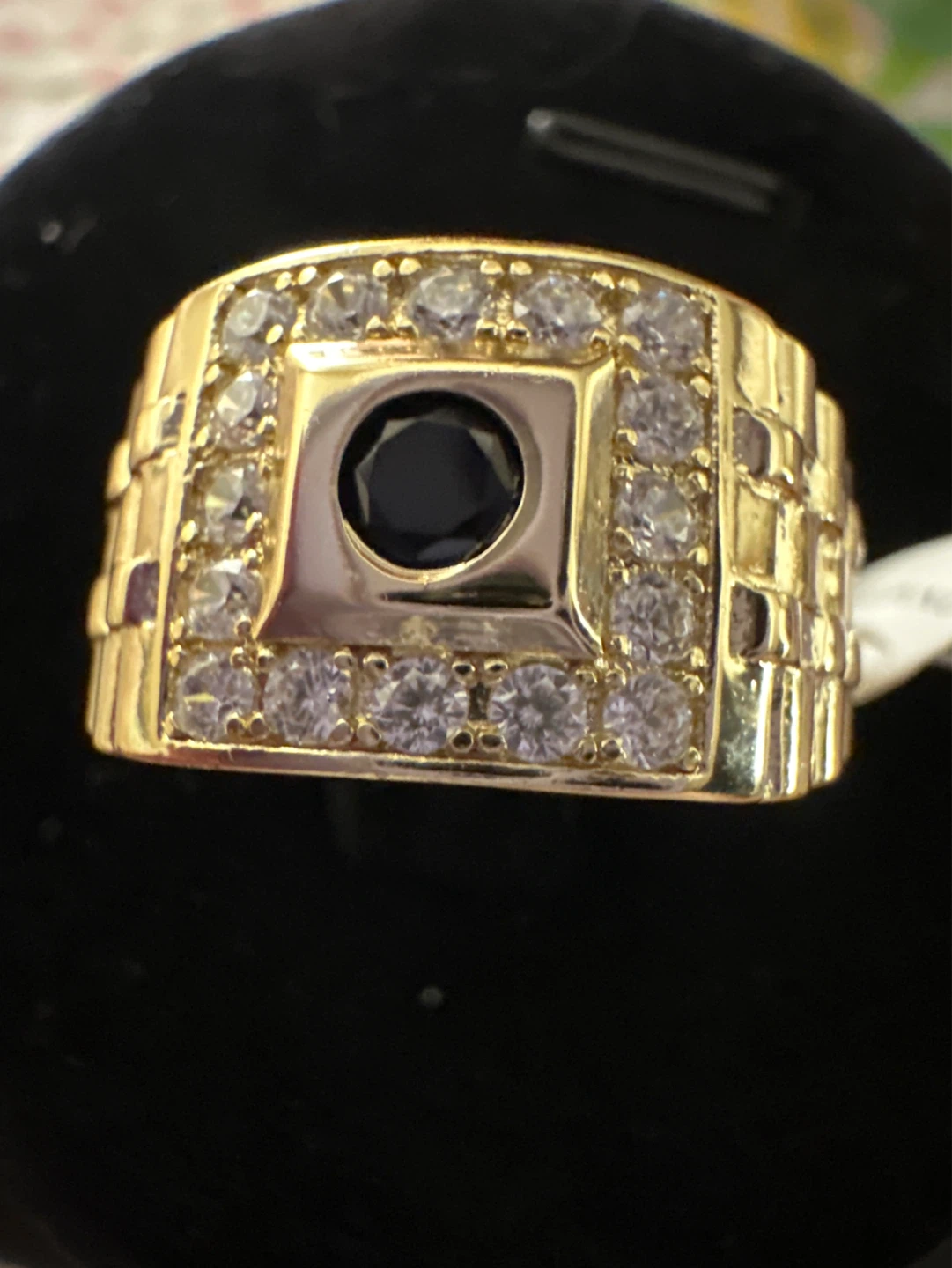 14kGold laminated Ring,Black Stone and Pave Crystals Size 11 - photo 2