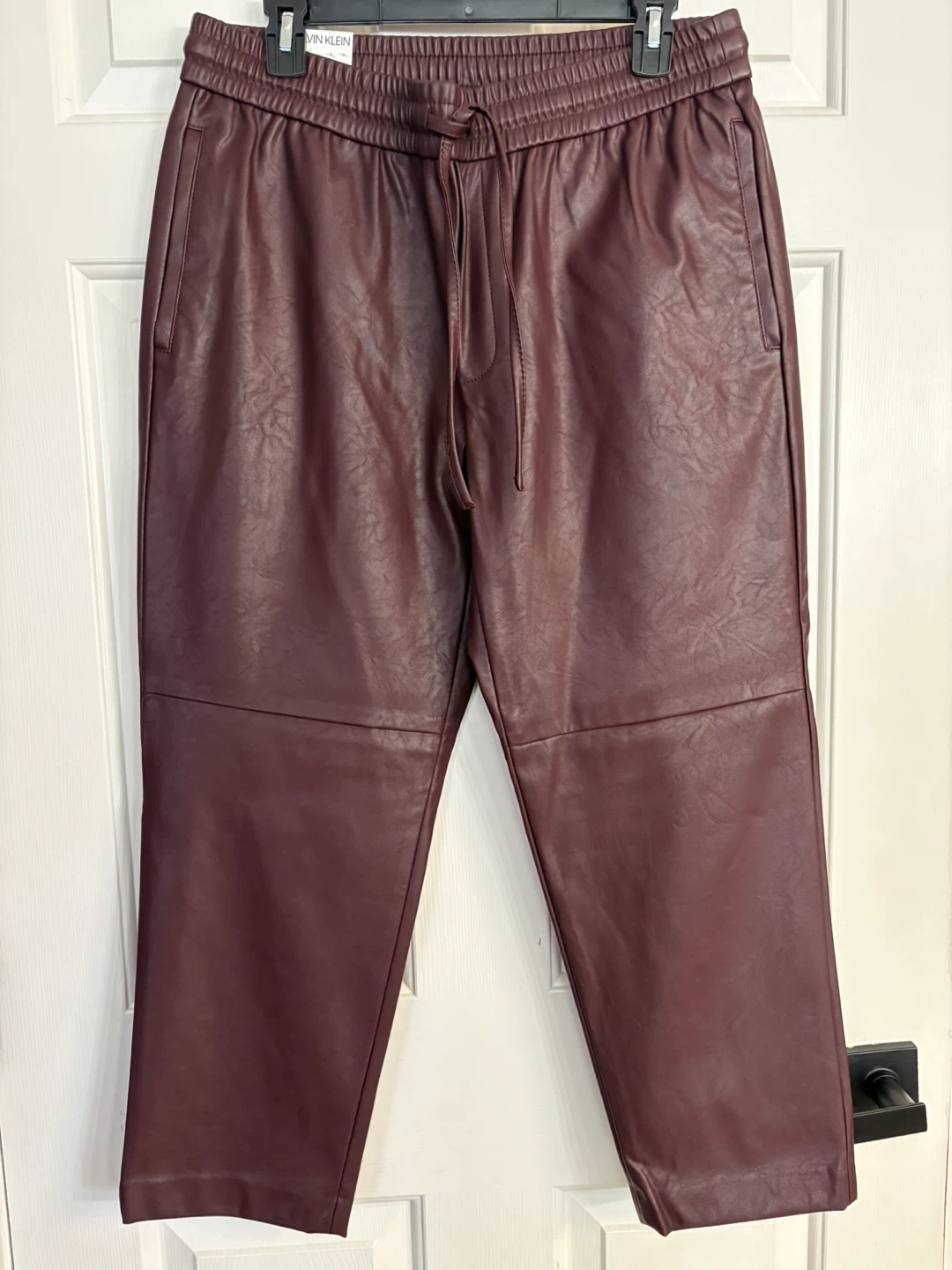 Calvin Klein Faux Leather Pants - Burgundy - Size M