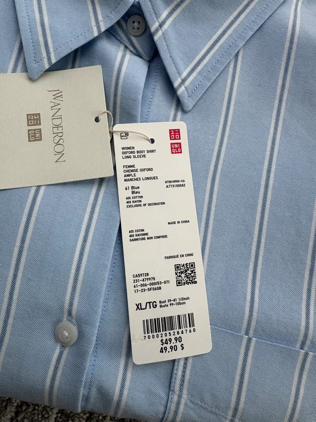 UNIQLO JW Anderson Striped Oxford Shirt Women XL (brand new) - photo 3