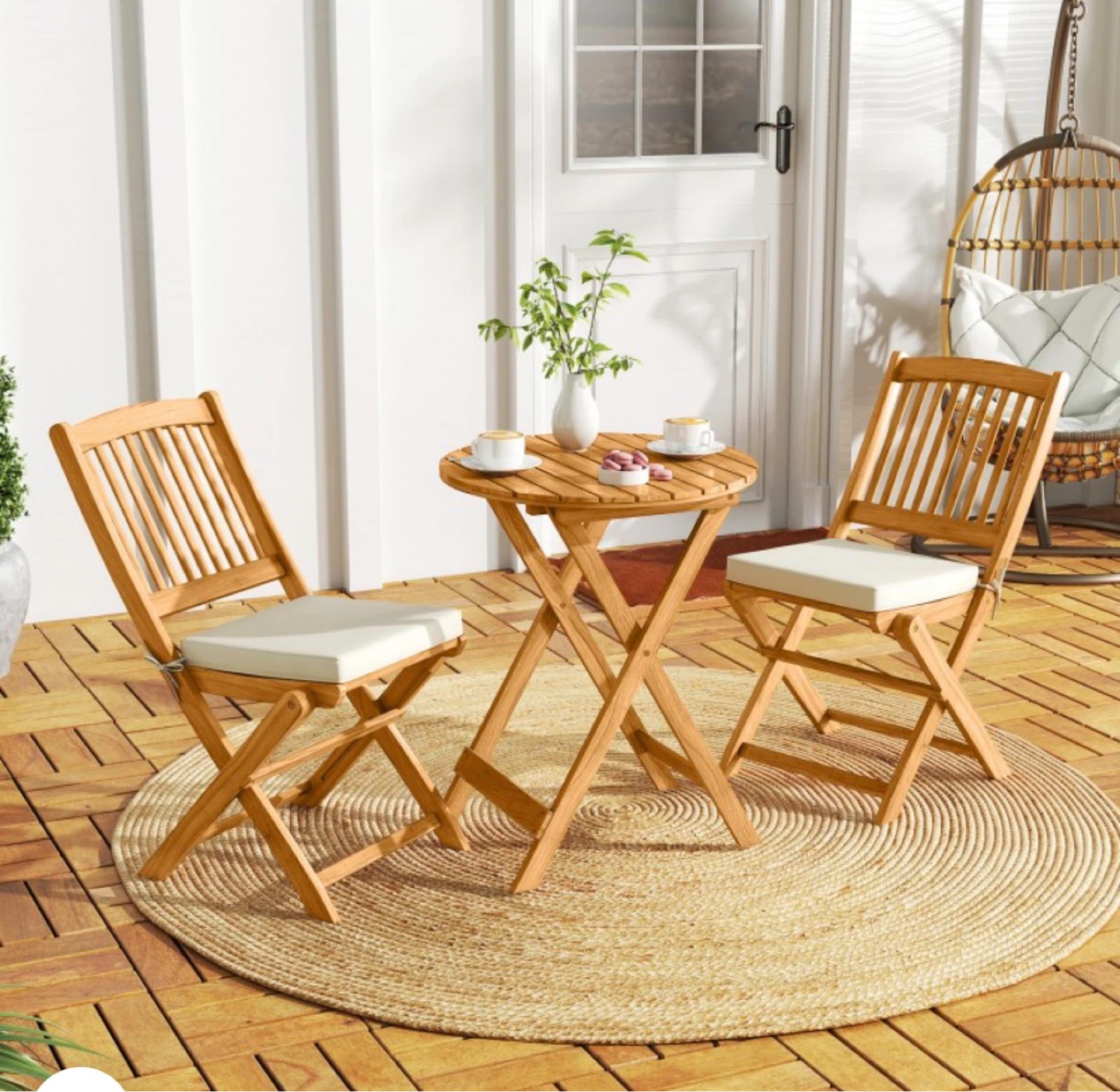 Costway 3 PCS Acacia Wood Patio Bistro Set Folding Table & Chair - photo 2