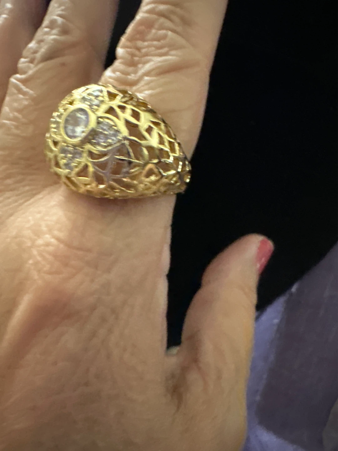 Gold laminated Statement Ring with Clear Stones - photo 3