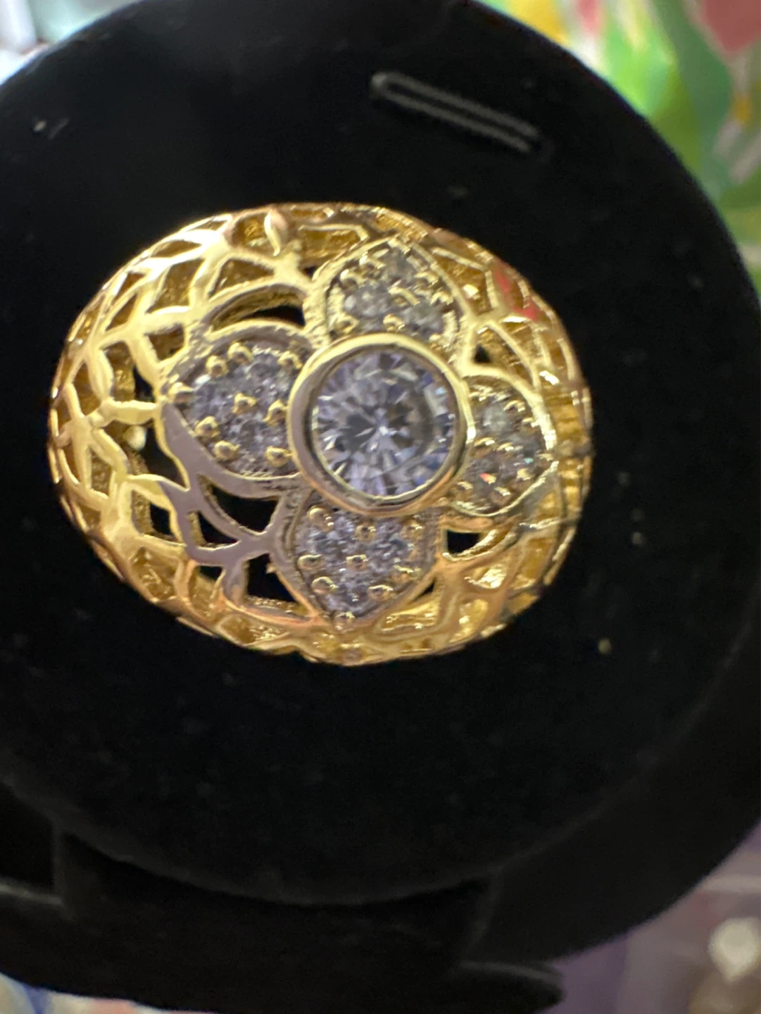 Gold laminated Statement Ring with Clear Stones