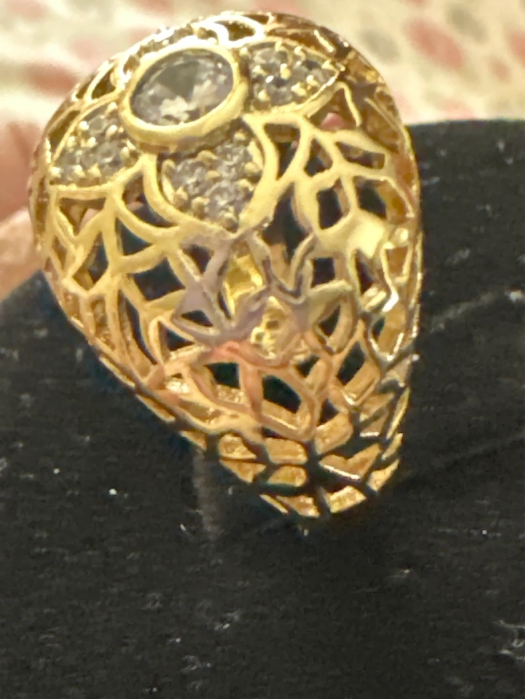 Gold laminated Statement Ring with Clear Stones - photo 2