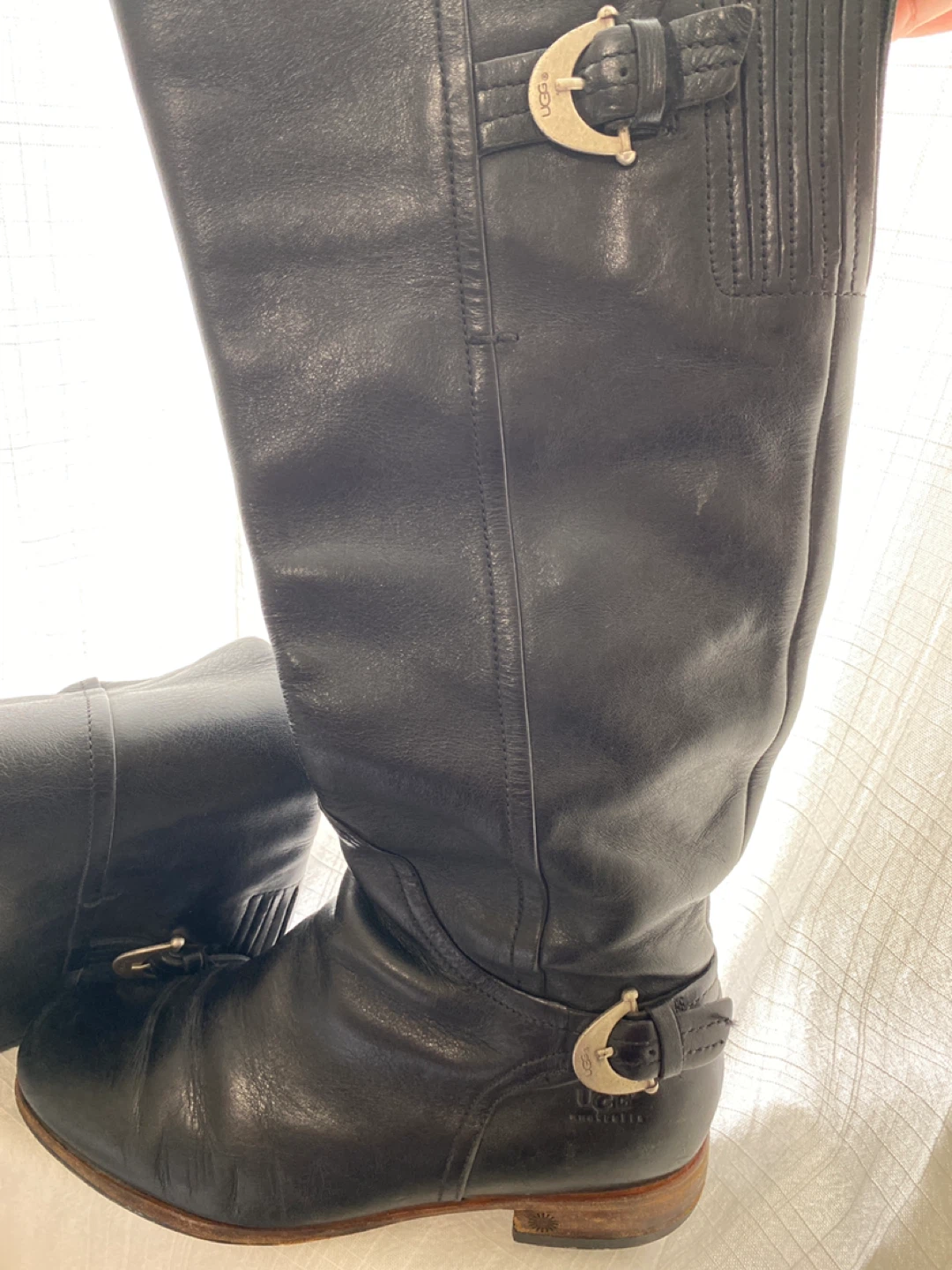 UGG Black Leather Tall Boots with Buckle Detail - photo 2
