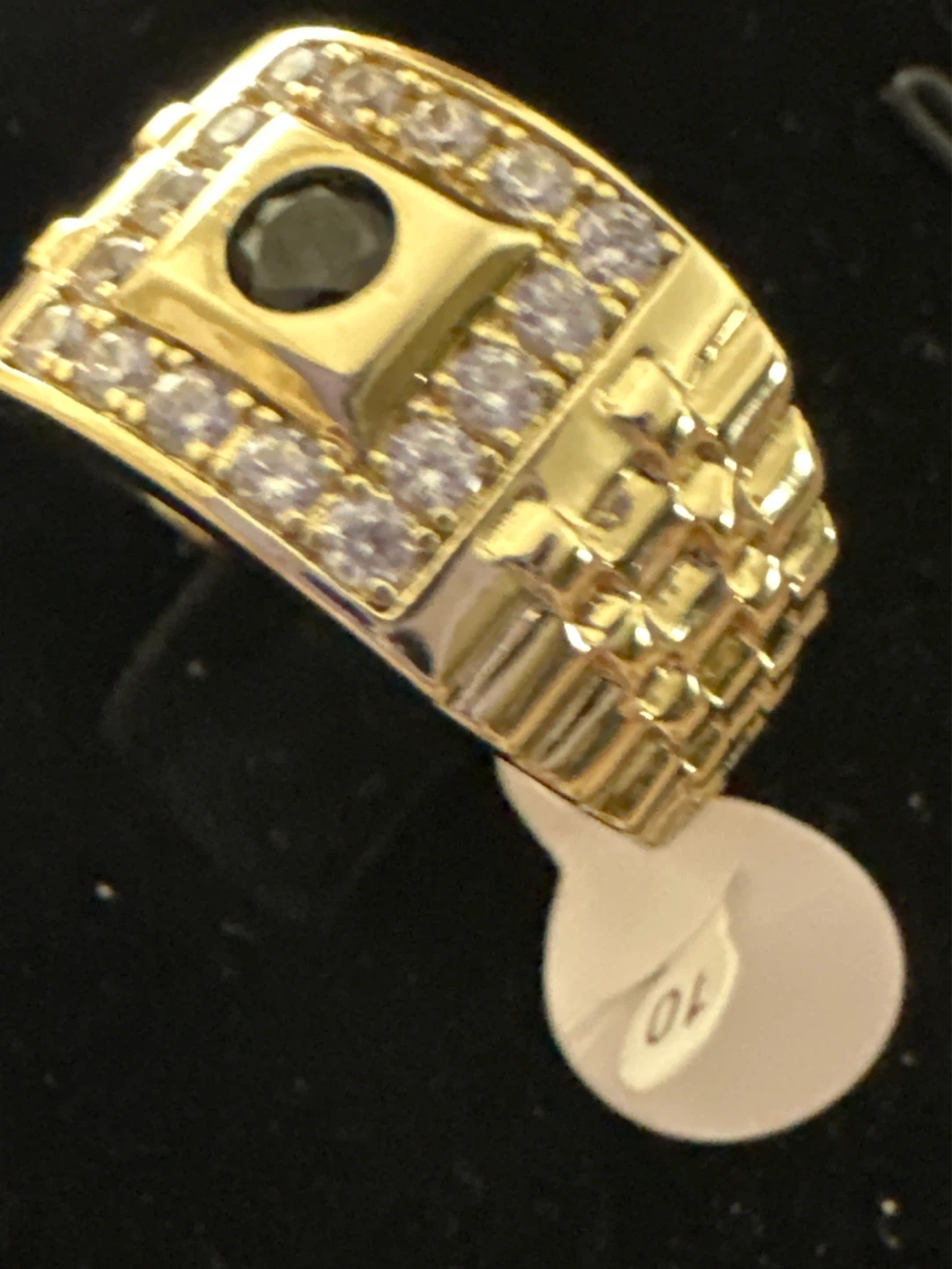 14k Gold laminated Ring with Black and Clear Stones Size 10 - photo 2
