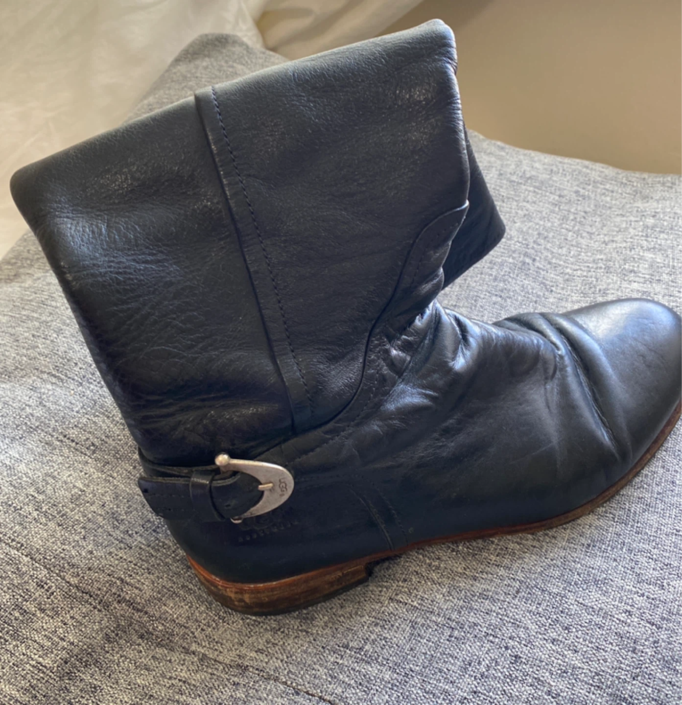 UGG Black Leather Tall Boots with Buckle Detail