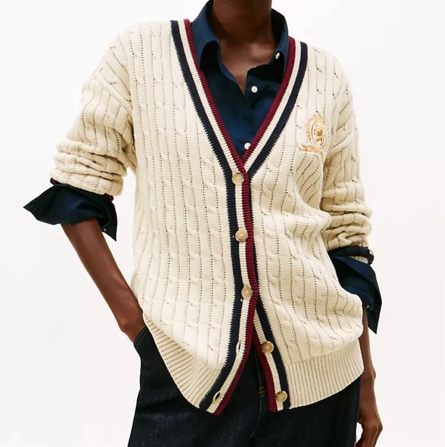 Tommy Hilfiger Cable Knit Cardigan Size L 100% cotton BRAND NEW
