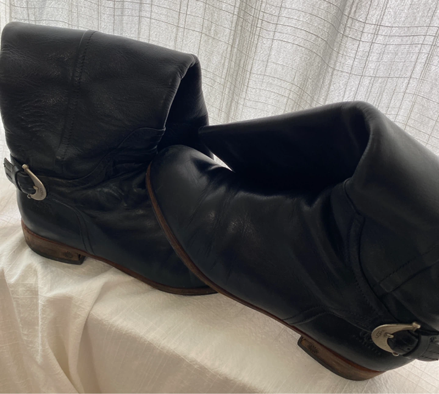 UGG Black Leather Tall Boots with Buckle Detail - photo 3