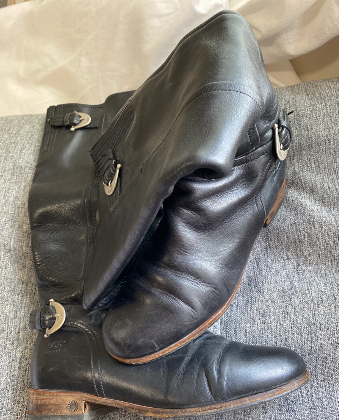 UGG Black Leather Tall Boots with Buckle Detail - photo 4