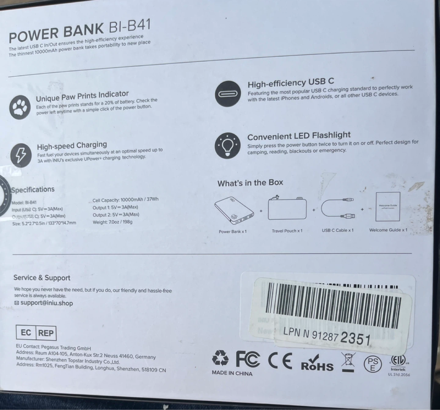 INIU BI-B41 10000mAh Power Bank with USB C Cable and Light - photo 3