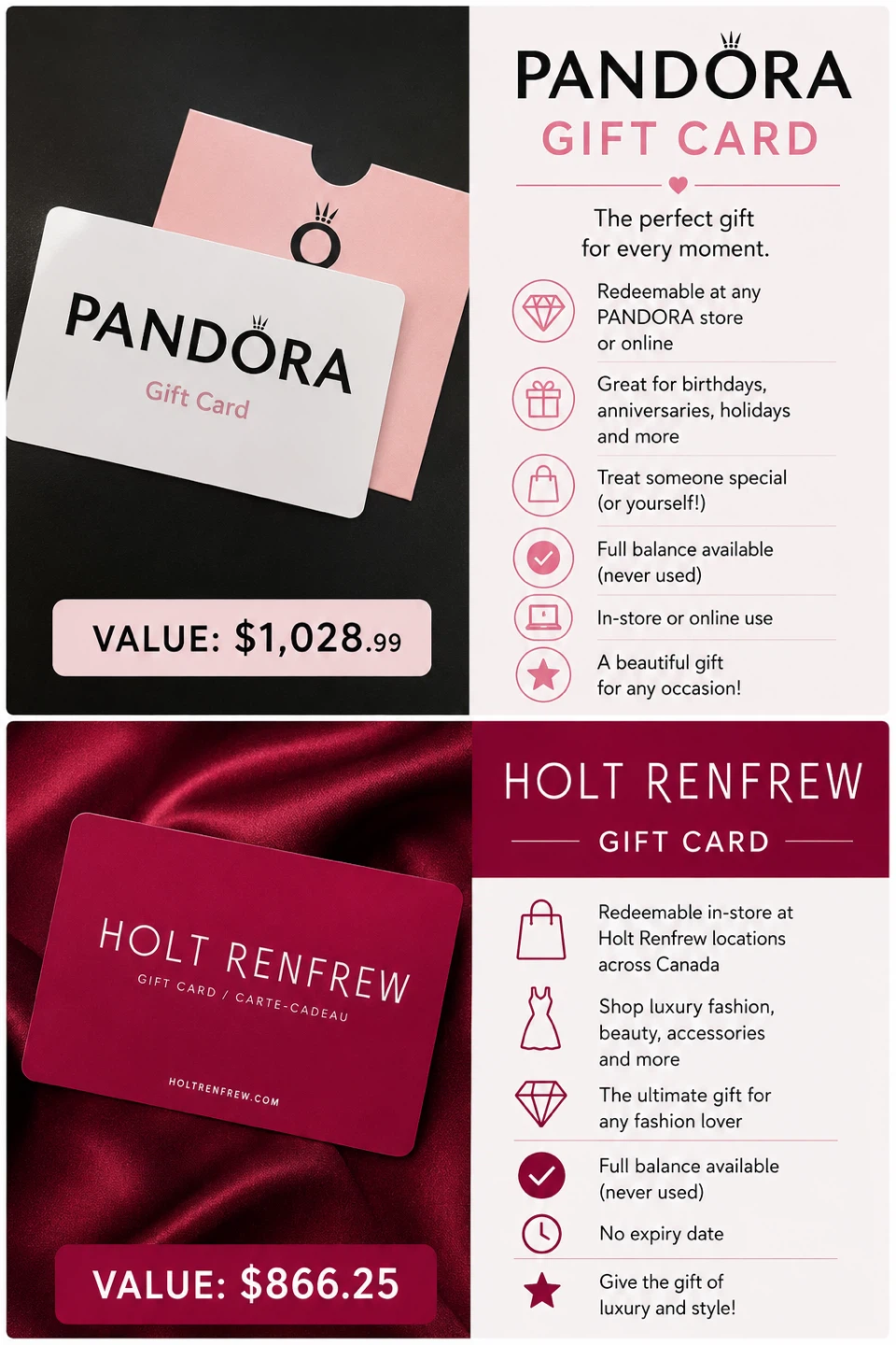 Pandora and Holt Renfrew Gift Cards