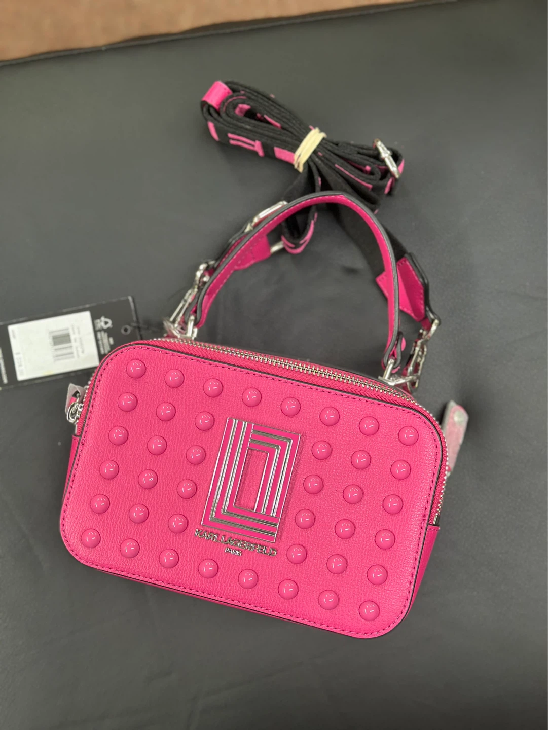 Karl Lagerfeld Paris Fuchsia Studded Camera Bag
