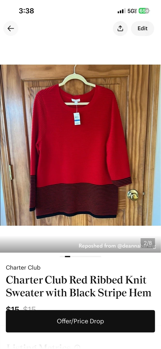 Charter Club Red Ribbed Knit Sweater XL