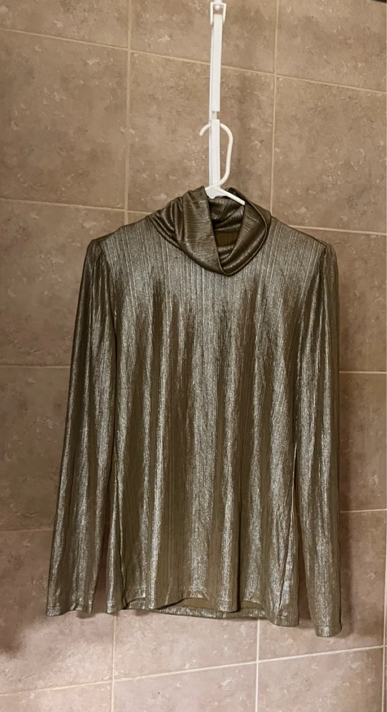 Gold Metallic Turtleneck Top