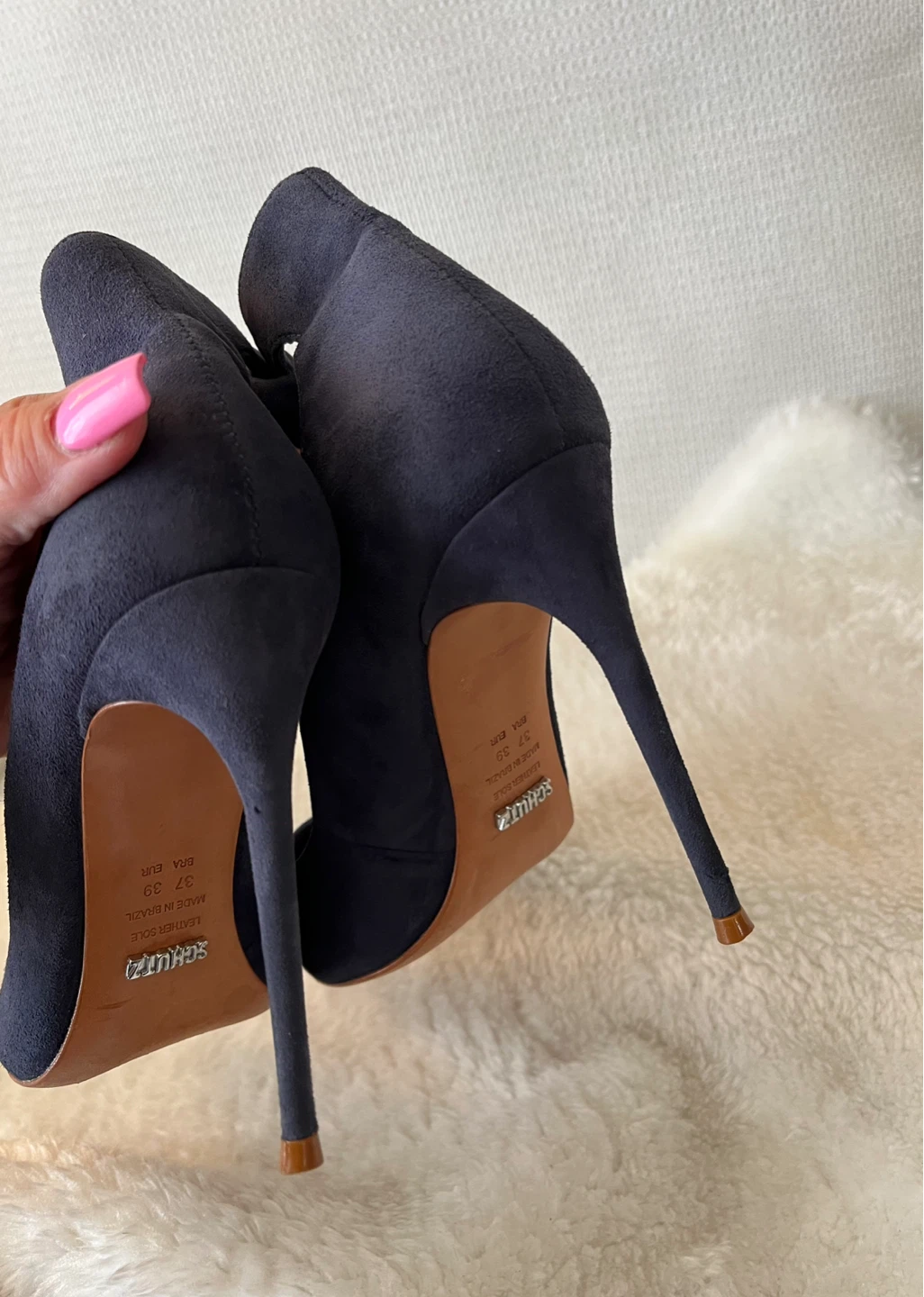 Schutz Navy Suede Pointed Toe Ankle Tie Heels - photo 2