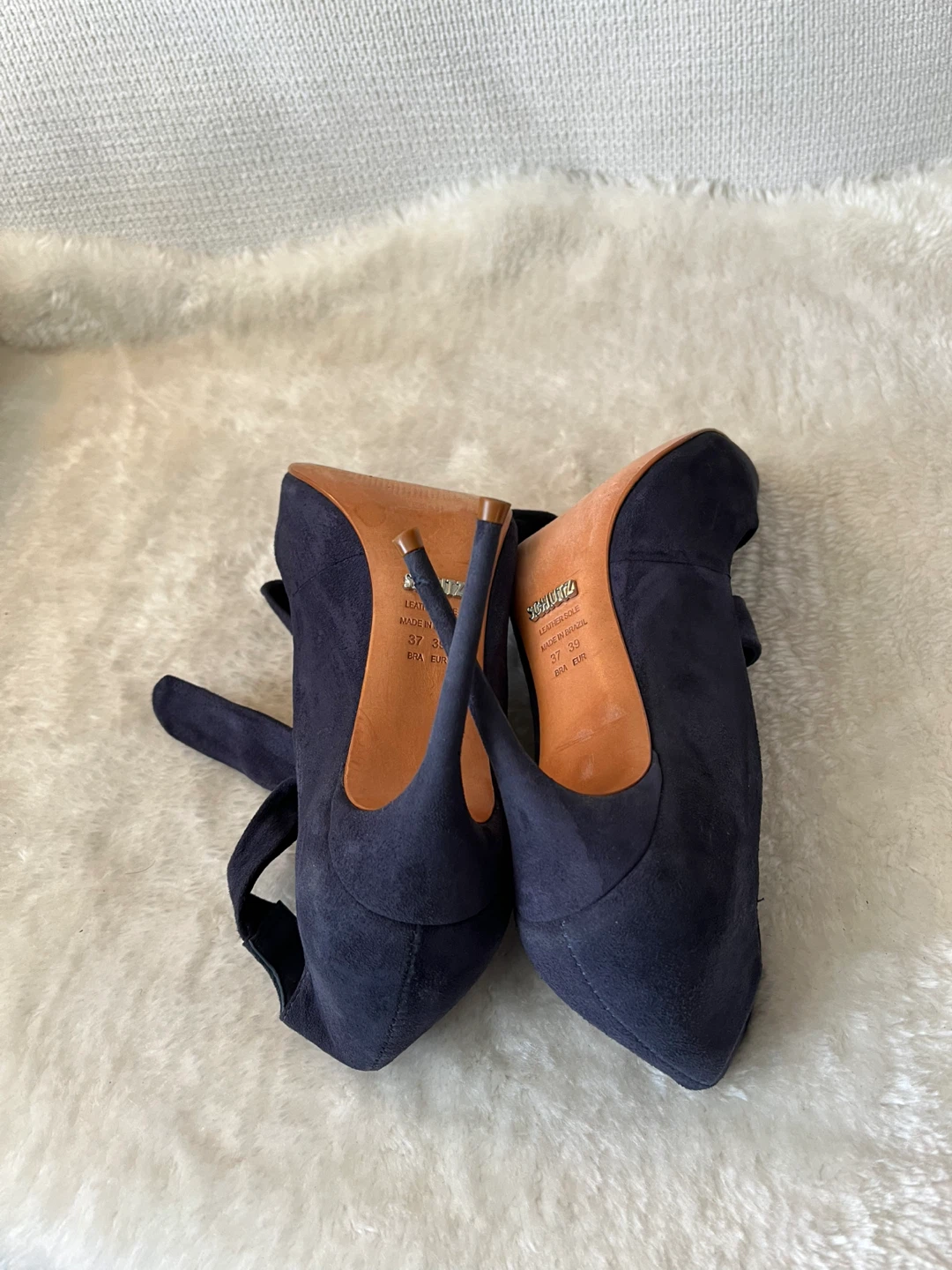 Schutz Navy Suede Pointed Toe Ankle Tie Heels - photo 3