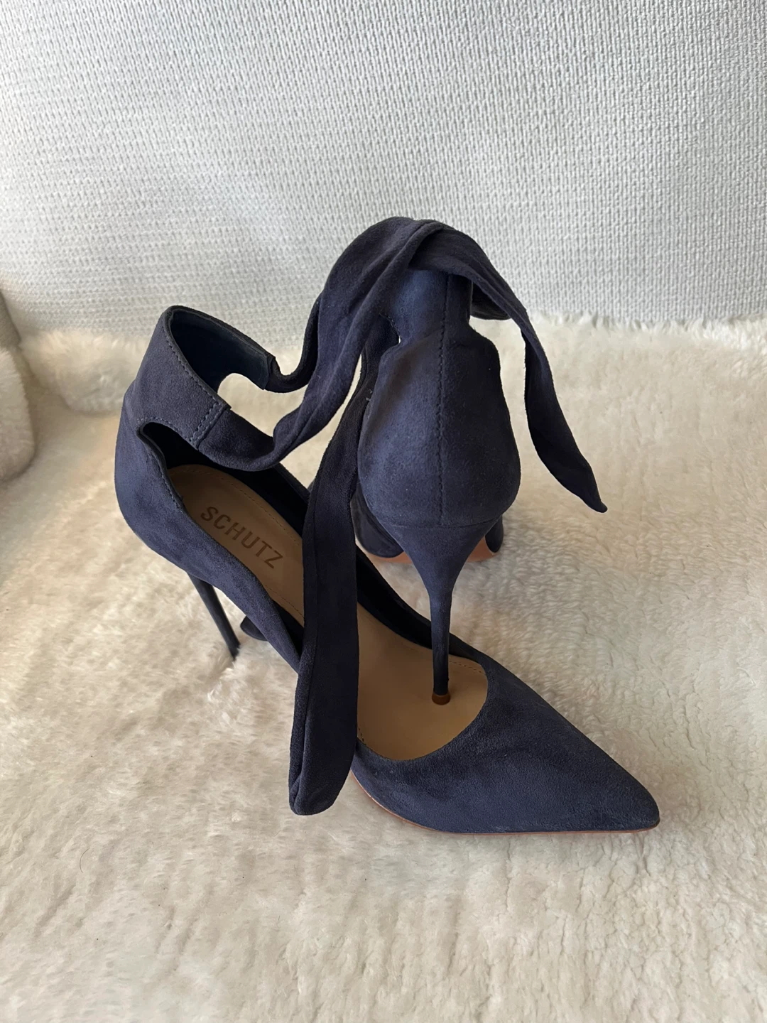 Schutz Navy Suede Pointed Toe Ankle Tie Heels - photo 5