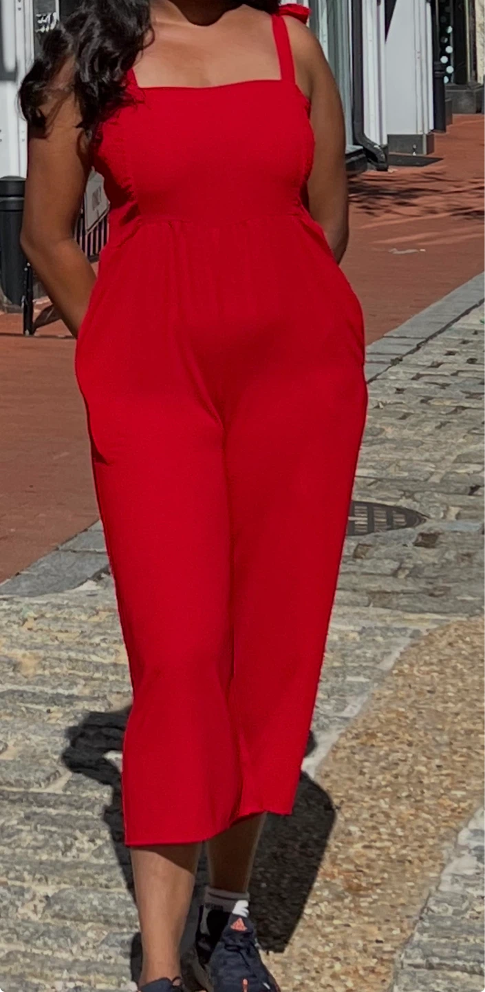 Cotton On Red Jumpsuit with Tie Shoulders and Pockets