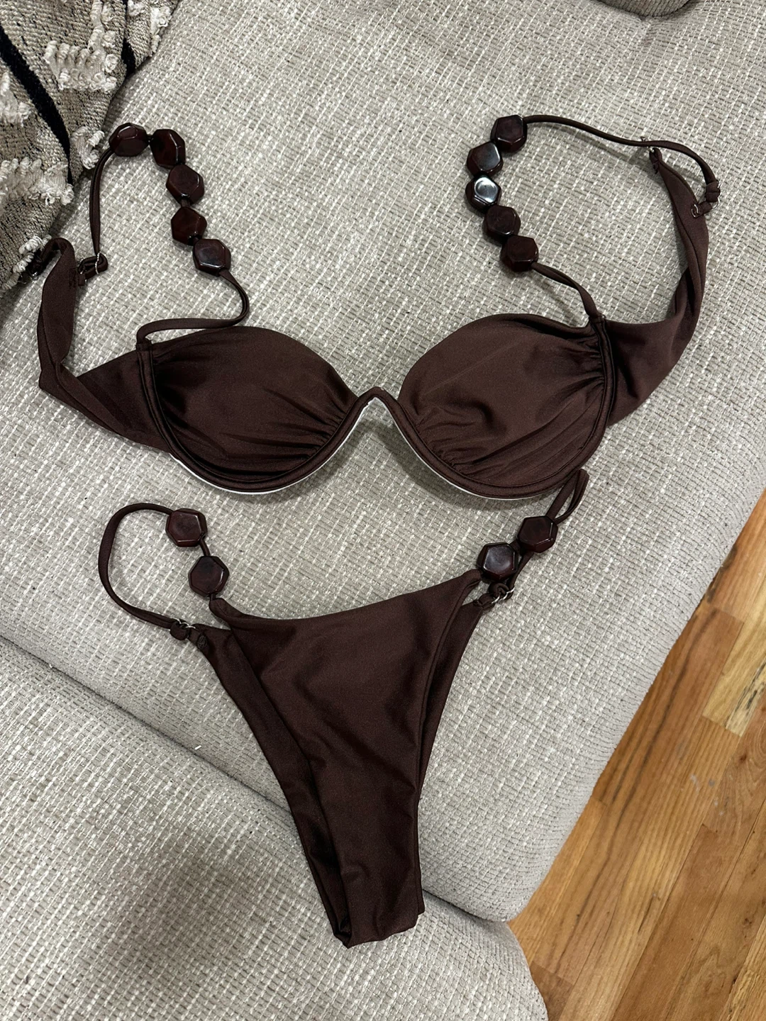 Brown Bikini with Beaded Straps