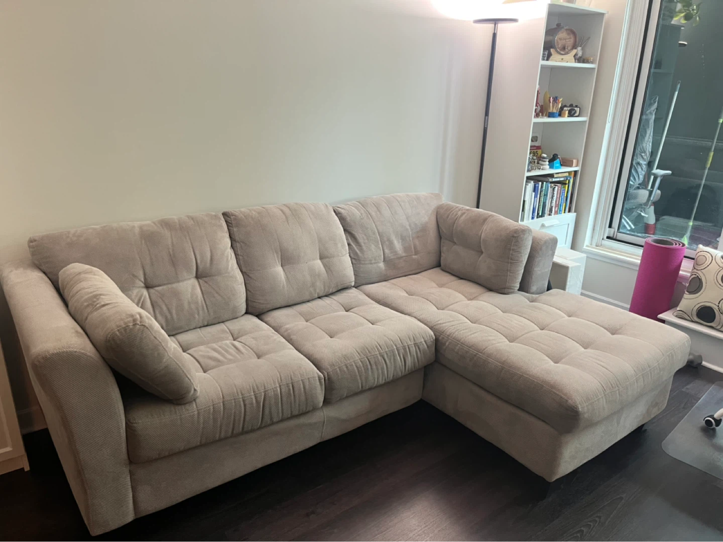 Light Beige Sectional Sofa with Chaise