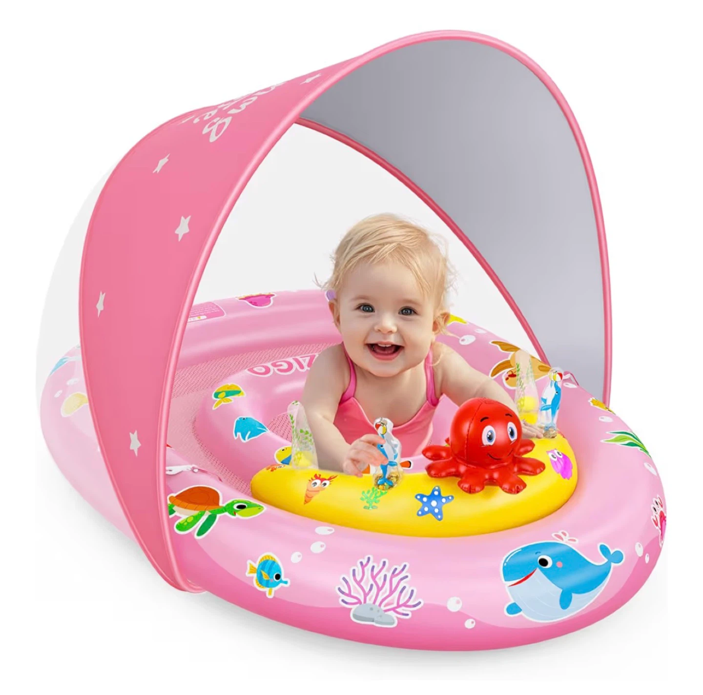 Pink Baby Inflatable Pool Float with Canopy