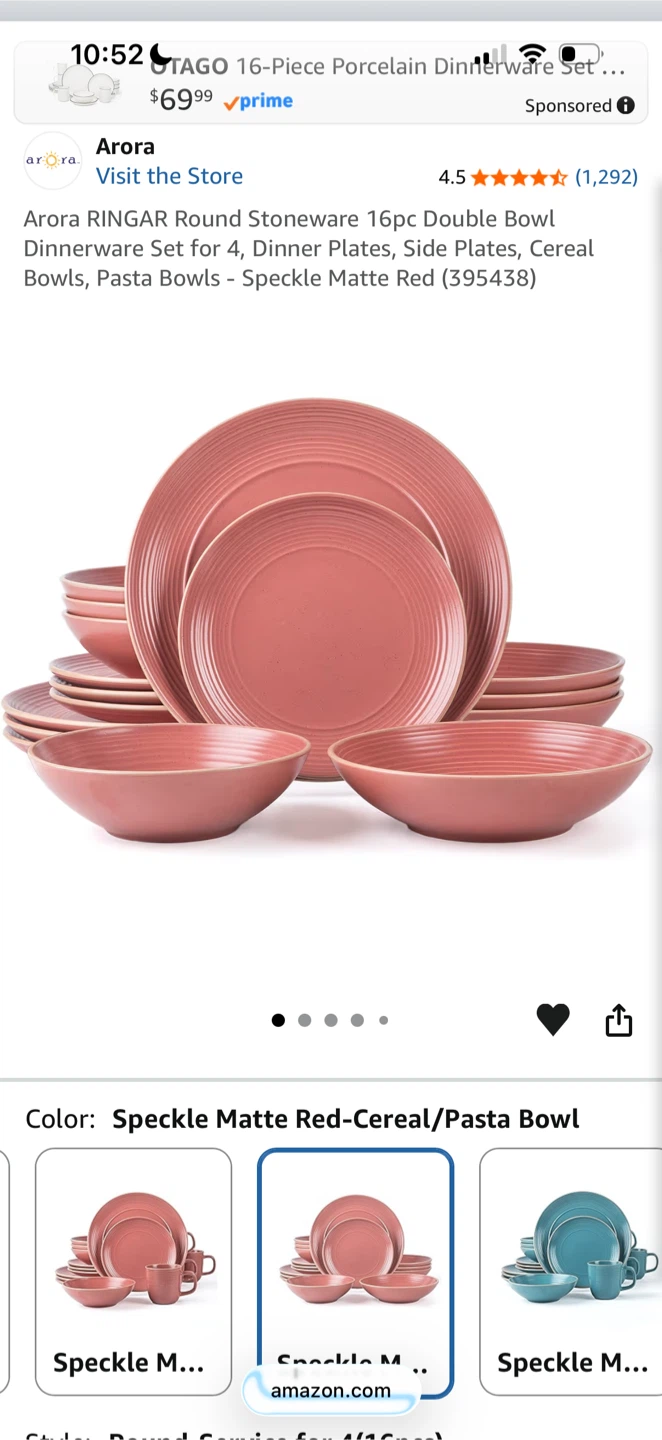 Round Stoneware Pasta Bowl, Plates, Cups - Speckle Matte Red