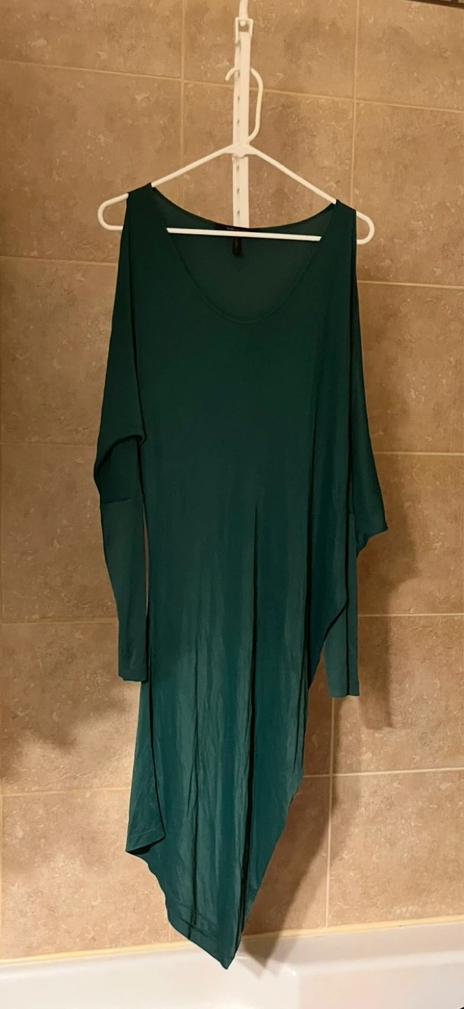 BCBGMAXAZRIA Teal Cold Shoulder Asymmetrical Dress