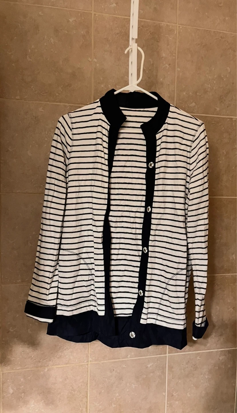 Striped Cardigan with Navy Trim